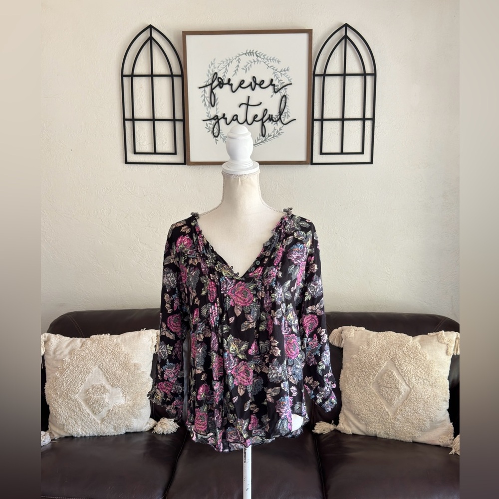 Ethyl Floral Print Top Size M Boho Indie Sleeze Button Front  Hippie Streetwear